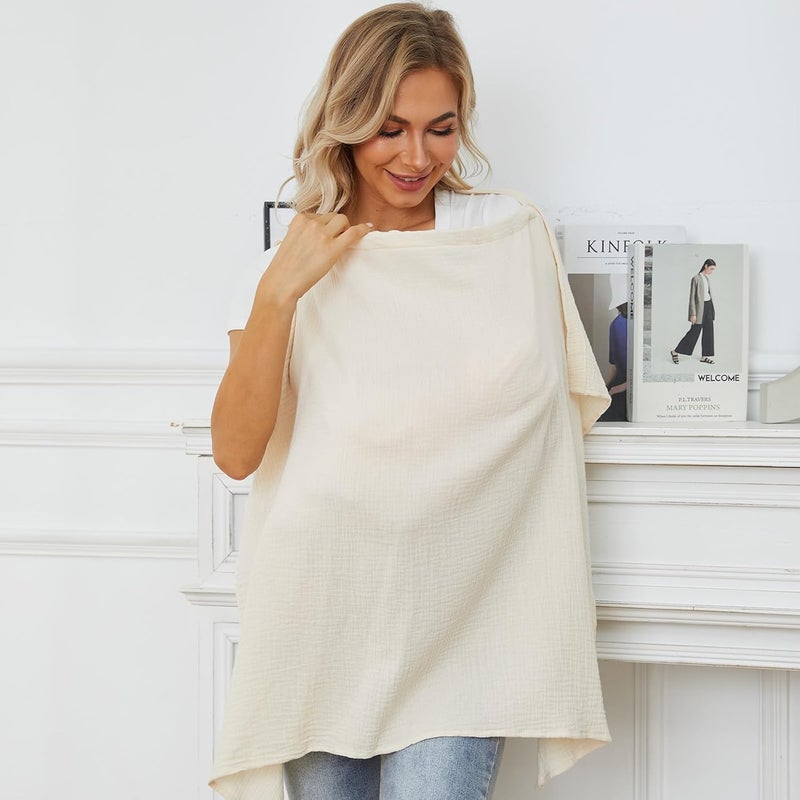 PPOGOO Muslin Nursing Cover for Baby Breastfeeding, Breathable Privacy Nursing Covers for Mom 100% Cotton Breastfeeding Cover with Rigid Hoop for Mother Nursing Apron (Beige) - Image 2